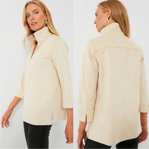 Tuckernuck Bone Suede Margot Stand Collar Blouse - Picture 2 of 6